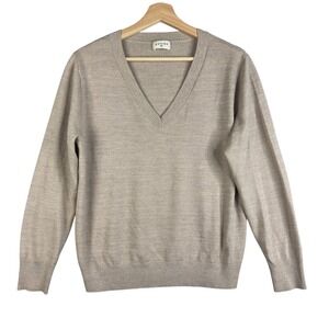 Paloma‎ Size MP Beige V Neck Merino Wool Sweater Lightweight Classic Basic
